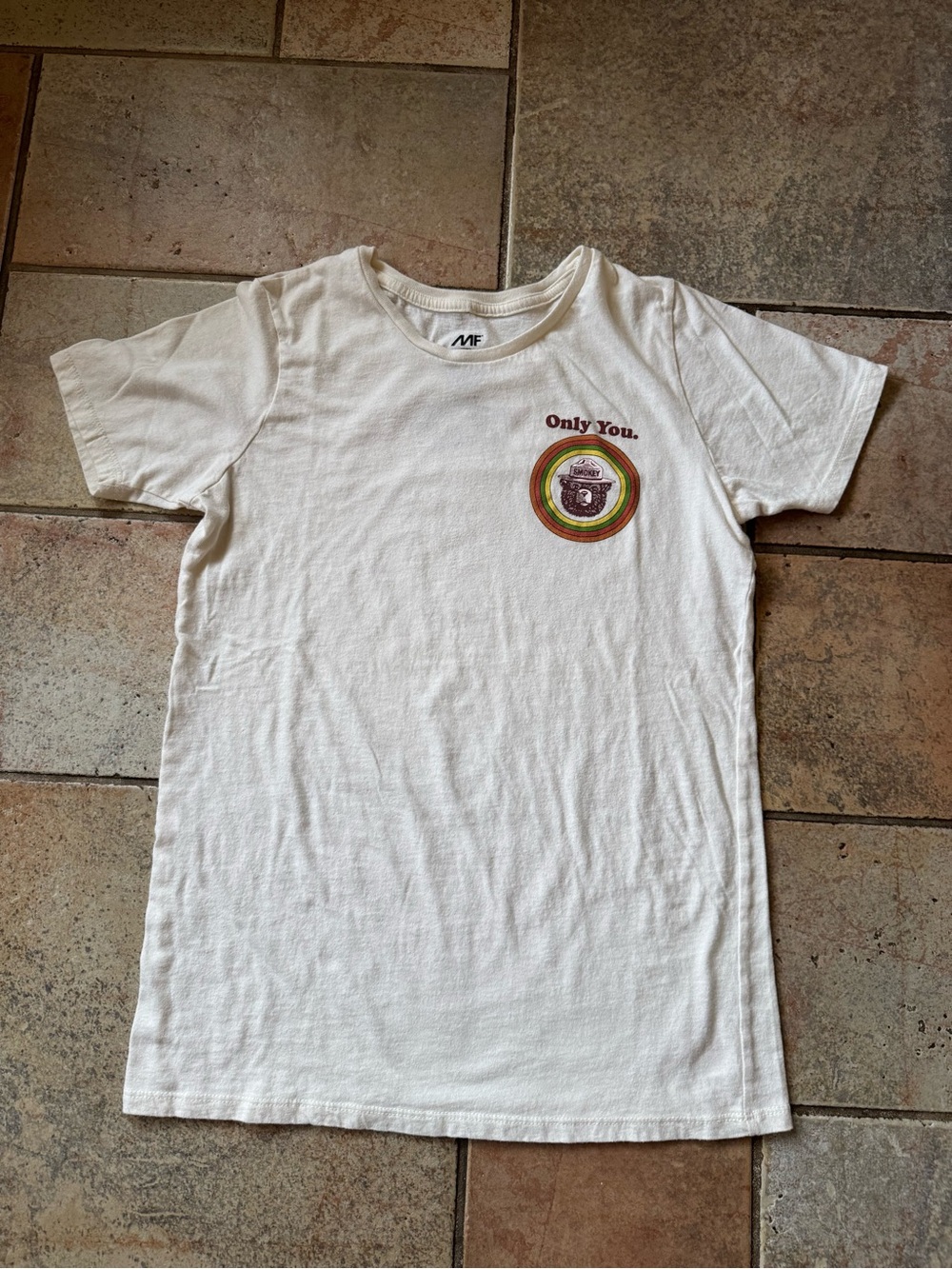 MF presents Smokey the Bear Only You Ivory Women’s Graphic Tee Shirt Size Small